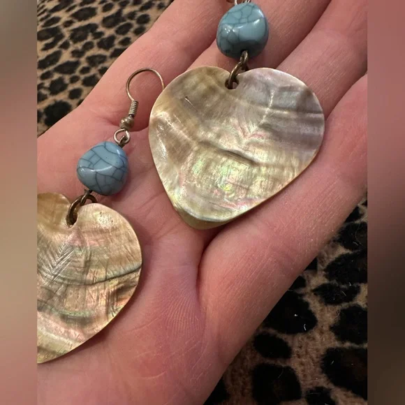 Turquoise Heart Shell Earrings - Picture 8 of 8